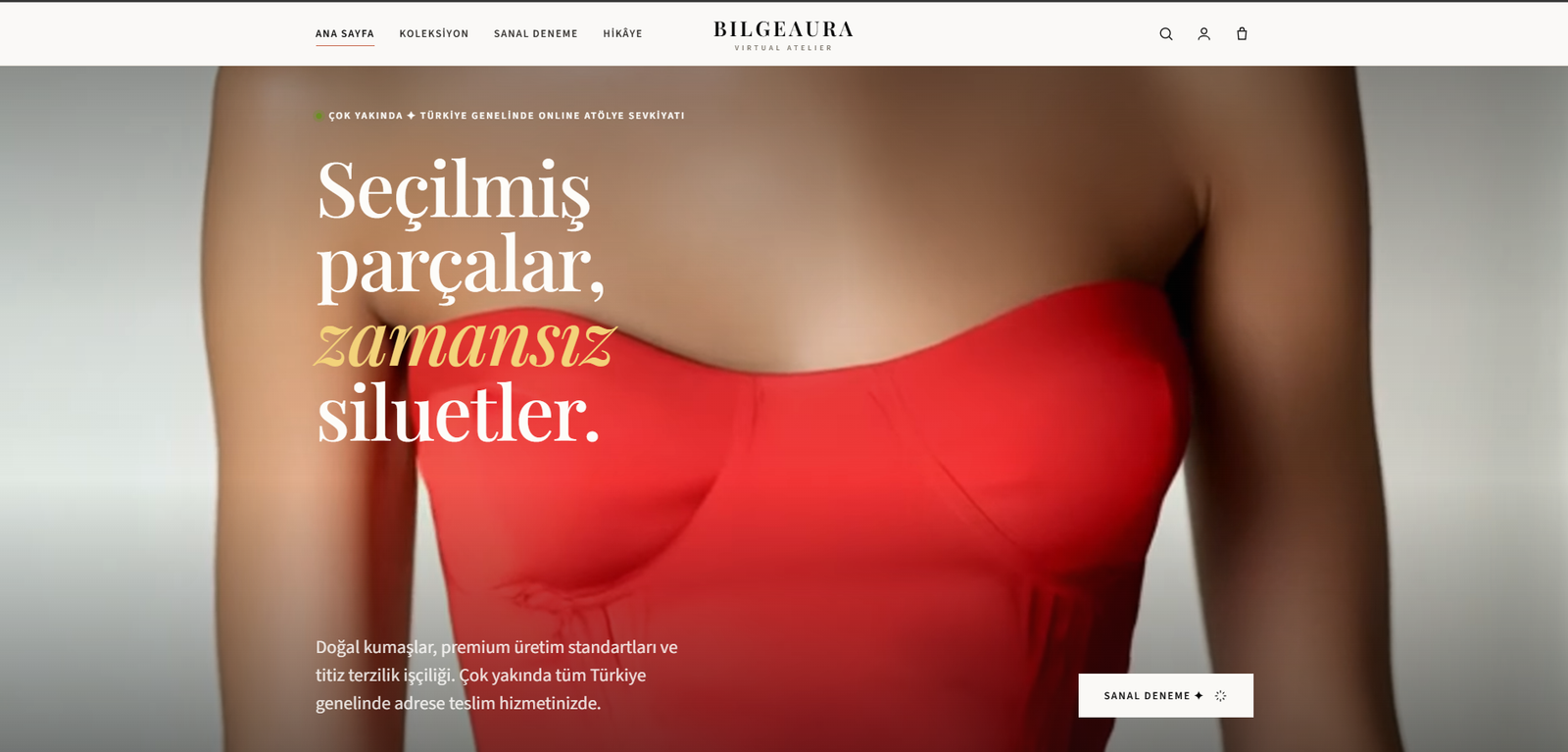 Bilgeaura moda e-ticaret sitesi ana sayfası